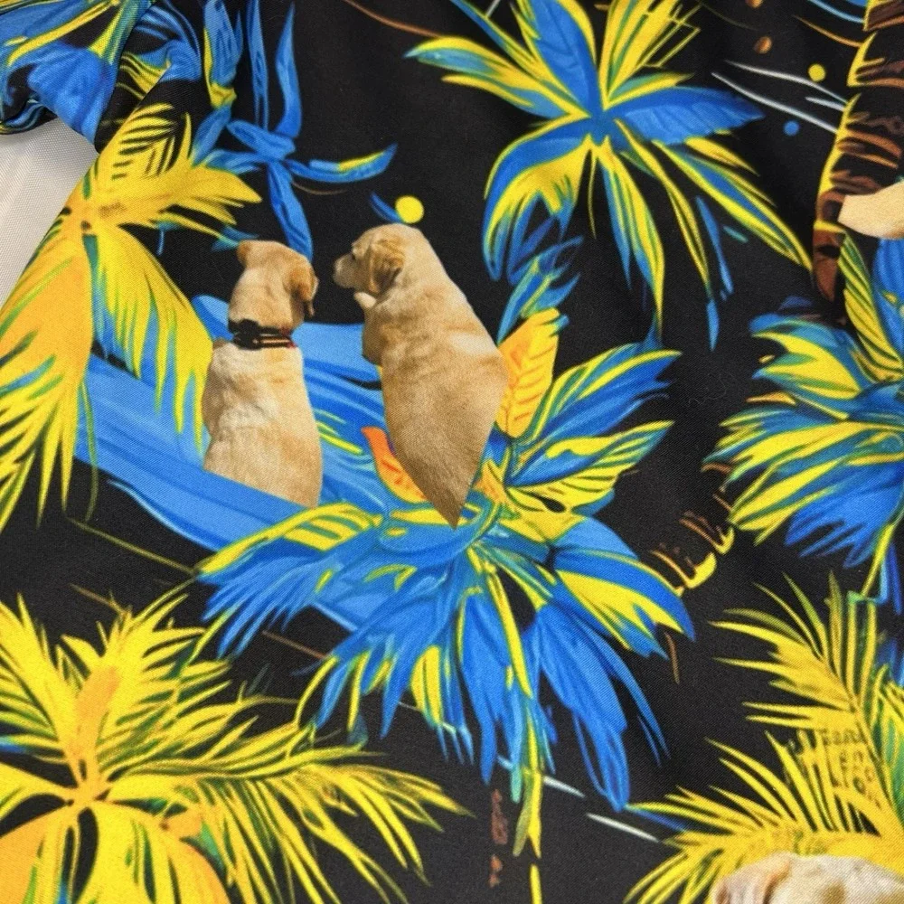 Hawaiian Shirt with Golden Retriever Size Xl Palm Tree Print Short Sleeve Men's - Picture 6 of 7